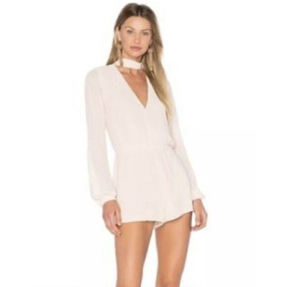 Lovers + Friends Romper Size Small Beige Pale Pink Long Sleeve Sheer Festival - Picture 2 of 15